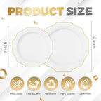 WDF 200PCS White and Gold Plastic Plates - Gold Plastic Plates - Include 100 Dinner & 100 Dessert Disposable Party Plate - Fancy Disposable Plate for Wedding/Baby Shower/Spring (Pack of 2) - Image 6