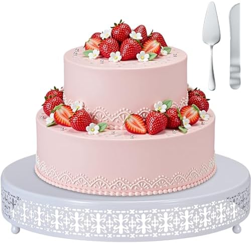 Wenqik White Metal Cake Stand 14 Inch with Cutting & Spatula by Wenqik