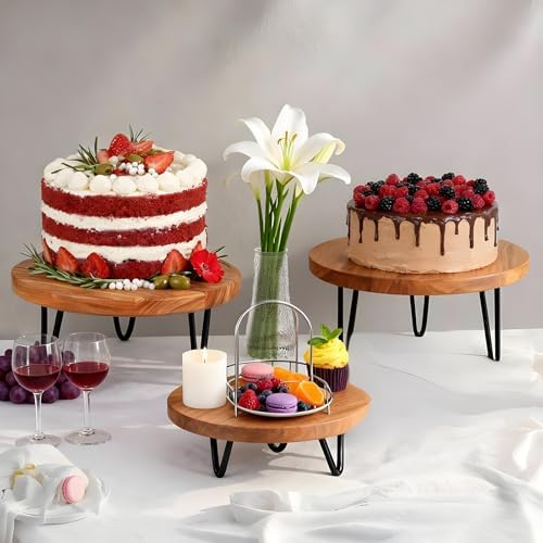 3 Pcs Buffet Risers, Wood Round Food Riser Dessert Table Display Stand Set for Party Wood Cupcake Stands Nesting Table for Home Decor (Natural) - Image 2