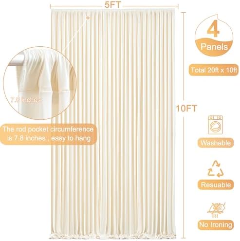 4 Panels Champagne Backdrop Curtain for Baby Shower Wrinkle Free 20ft x 10ft Backdrop Drapes Panels for Parties Wedding Bridal Shower Birthday Photo Photography Fabric Background Decoration - Image 5