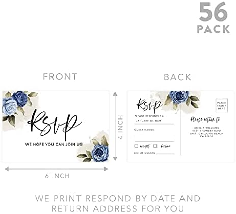 Andaz Press 56-Pack Personalized RSVP Postcards for Wedding Navy Blue Roses Cardstock Response Reply Cards for Bridal Shower Baby Shower Birthday Event Custom Date and Return Address 4 x 6-Inch - Image 5