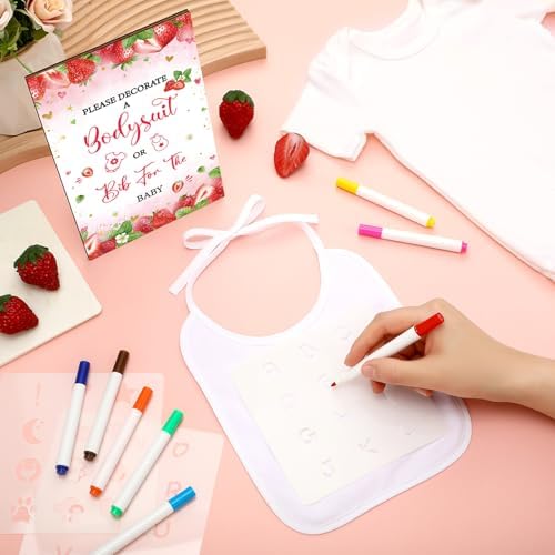 Panitay 100 Pcs White Baby Bodysuits Bibs Kit 25 Guests, Strawberry - Image 2