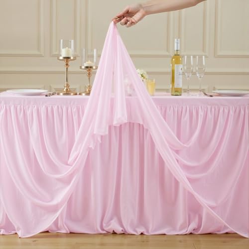 2 Pack Pink Tablecloth Rectangle 6ft Elastic Fitted Tulle Table Cloth Stretch Spandex Rectangular Table Cover with Ruffle Skirt for Wedding Baby Shower Birthday Party Banquet Cake Dessert Table Decor - Image 7