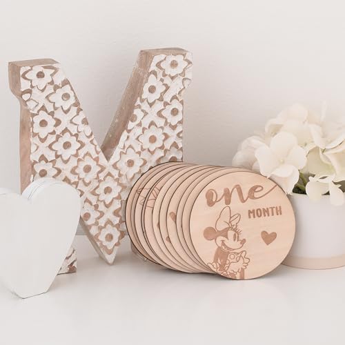 Disney Minnie Mouse Natural Wood Tone, 12 Piece Wooden Engraved Milestone Cards - Image 3