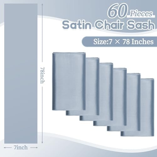 fani 60 PCS Satin Chair Sashes, 7x78 Inch, Dusty Blue - Image 2