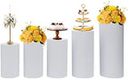5-Piece Metal Cylinder Pedestal Stand Set - White Round Cake Display for Weddings/Birthdays, Reusable Party Decor with Floor-Standing Pillars & Plinths (5Pcs) by Unknown