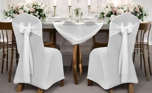 MDS Pack of 100 Chiffon Chair Sashes for Wedding & Event Décor - Ivory - Image 2