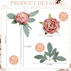 50Pcs Artificial Peonies Flowers, 4’’ - Dusty Pink - Image 2