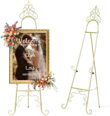 Miory Gold Easel Stand for Wedding Sign - 59" H x 22" L x 20" W by Miory