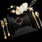 EcoQuality 9.5" inch Clear Square Plastic Plates - Disposable China Like Party Plates, Heavy Duty Salad Plates, Dessert Plate, Dinners, Dessert, Wedding, Serveware, Catering (40) - Image 3