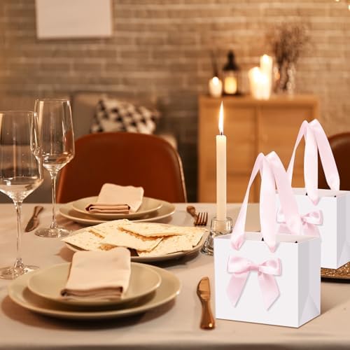 Kolldenn 50 Pcs Small Gift Bags Bulk with Bow Ribbon Handles, White Pink - Image 6