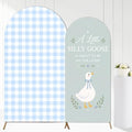 2PCS Silly Goose Baby Shower Arch Backdrop Cover Green Blue 6ft 7.2ft Stretchy Spandex Fitted A Silly Goose is About to Be on the Loose Backdrop for Silly Goose Baby Shower Decorations Party Supplies by Tarndom