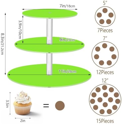 J JOYSAY Fluorescent Green Print Acrylic Cupcake Stand 3 Tier Dessert Table Display Set Clear Cake Stands for Party Wedding Baby Shower Decorations Easy Assembly Macaron Tower - Image 3