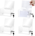 4 Pcs Donation Box, Clear Acrylic Raffle Ticket Boxes with Slot Tip Box with Lock and Sign Holder Suggestion Ballot Boxes for Fundraising Donation Voting Raffle Secure Storage, 6.1'' x 4.3'' x 3.8'' - Image 2