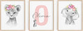 Personalized Safari Nursery Wall Art Set – Custom Name Jungle Animal Prints – Baby Girl Room Decor Pictures Pink Floral Accents – Baby Shower Posters for Girls - Unframed (Personalized Set of 3, 13x19) by PrintsMadePerfect