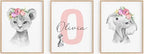 Personalized Safari Nursery Wall Art Set – Custom Name Jungle Animal Prints – Baby Girl Room Decor Pictures Pink Floral Accents – Baby Shower Posters for Girls - Unframed (Personalized Set of 3, 13x19) by PrintsMadePerfect