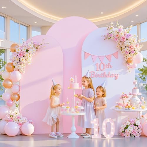 Set of 3 Arch Backdrop Covers(7.2ft, 6.6ft, 6ft) - Premium Stretchy Spandex Backdrop Arch Stand Cover for Baby Shower,Wedding,Party Decor Chiara Cover with Double-Sided Design(Pink, White) - Image 2