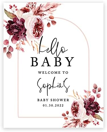 Andaz Press Custom Large Baby Shower Welcome Sign, 16" x 20", Boho Arch Florals Personalized Canvas Welcome Sign, Signage Gender-Neutral Canvas Sign for Baby Sprinkle, Fall Baby Shower Decorations by AndazPress
