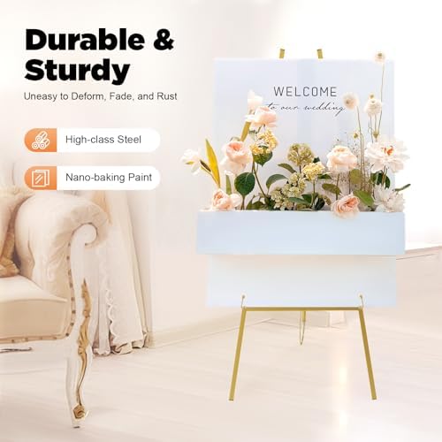 Wedding Welcome Sign Holder Portable Easel Display Stand for Poster Gold Metal Party Sign Stand Background Decor Tall Floor Easel Frame for Photo Reception Board Birthday Baby Bridal Shower Graduation - Image 4