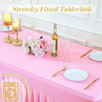 gogoparti 2 Pack Spandex Pink Fitted Table Cloth for 6ft Rectangle Tables Pink Stretch Tablecloth Table Covers Banquet Table Clothes Wrinkle Free Table Skirt for Parties Wedding - Image 7