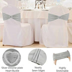 Silver Grey Chair Sashes 50 Pack Spandex Grey Sashes for Chairs Covers Universal Stretch Chair Sashes Band with Heart Buckle Slider for Wedding Banquet Party Decorations - Image 4