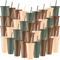 Skylety 36 Pcs Woodland Plastic Cups with Lids and Straws 24 oz by Skylety