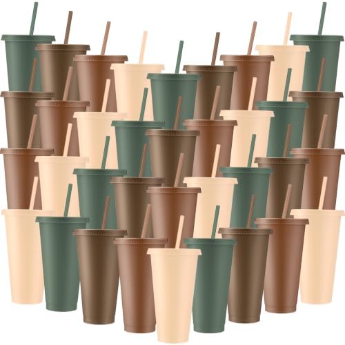 Skylety 36 Pcs Woodland Plastic Cups with Lids and Straws 24 oz by Skylety