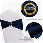Pack of 50 Spandex Navy Blue Chair Sashes with Gold Buckles, Stretch Chairs Sashes for Wedding Party Baby Shower Ceremony Event Decorations Chair Bands Bows (Navy Blue Sashes, Gold Buckles) - Image 4