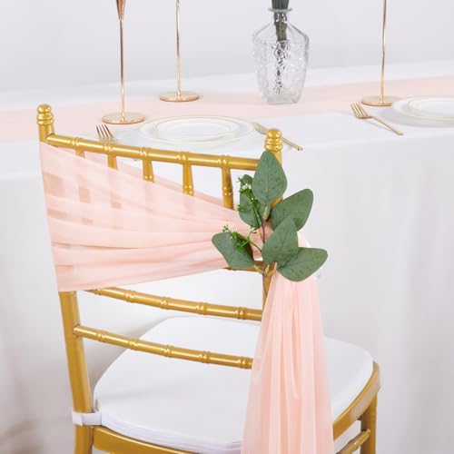 QueenDream Blush Sashes Wedding Decorations: 50PCS Tulle Chair Cover Bands Aisle Sheer Chair Bows for Birthday Party Banquet - Image 6