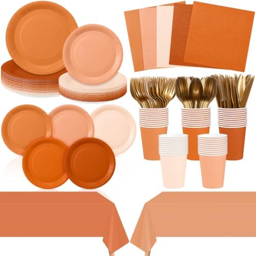 Mimorou 177 Pcs Fall Orange Paper Plate Napkin Party Supplies for 25 Guest by Mimorou
