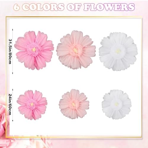 Giegxin 6 Pcs 31.5" 24" Giant Pink White Paper Flower Little Princess Decor - Image 3