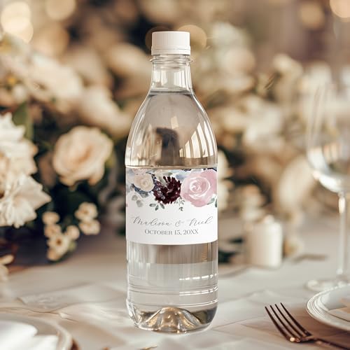 Personalized Water Bottle Labels with Choice of 30 Flower Styles - Choose Font and Pre-Made Phrases or Design Custom Text - LABELS ONLY (020 Navy, Blue, and Pink Flowers, 2 inch (8.5x2")) - Image 2