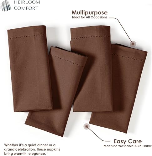Brown Cloth Dinner Napkins 18x18 Inch - 12 Pack - Soft, Absorbent, Durable, Reusable, Washable - 100% Cotton with Hemstitch Mitered Edges - Ideal for Farmhouse Décor, Fall, Weddings - Image 2
