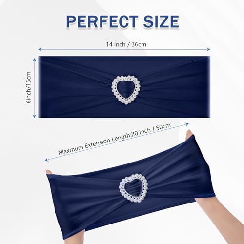 Pack of 60 Spandex Chair Sashes Bows Stretch Chair Cover Band with Buckle Slider Universal Elastic Chair Ties for Wedding Banquet Party Event Decoration (Navy) - Image 2