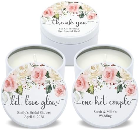 Custom Candles, Personalized Candles White and Pink Roses, Bulk Candles, Candle Favors, Candle Wedding Favors (Set of 10) (White Tin) by Best+Day+Ever+Spot