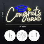 Congrats Grad Neon Sign with Graduation Cap, Grad Wall Decor, Warm White - Image 3