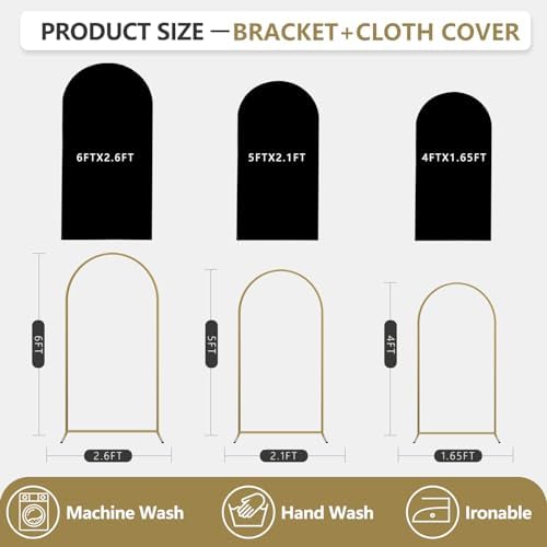 Arch Backdrop Stand and Cover Set, 3 Metal Balloon Arch Backdrop 4ft 5ft 6ft, Gold Arched Stand Frame for Wedding, Parties,Birthday, Backdrop Decorations (Black,4ft+5ft+6ft) - Image 2