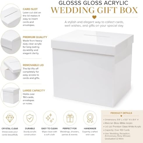 OnDisplay Luxe Acrylic Wedding Card Box with Lid - 10in Reception Money Box - Image 7