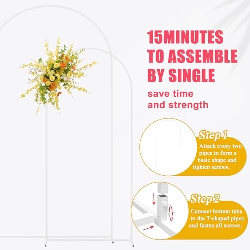 Asee'm White Metal Wedding Arch Backdrop Stand Set of 2 (7.2FT, 6FT) - Image 4