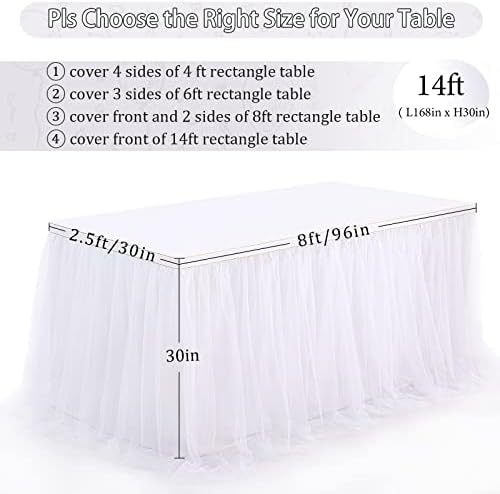 White Table Skirt 14FT Tulle Tutu Table Skirt 2 Layer Ruffle Table Cloth for Rectangle or Round Birthday Party Cake Table Decoration - Image 6