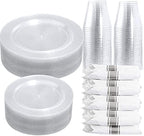 DaYammi 350PCS Silver Glitter Plastic Dinnerware Set for 50 Guests by DaYammiwillaccompanyyou
