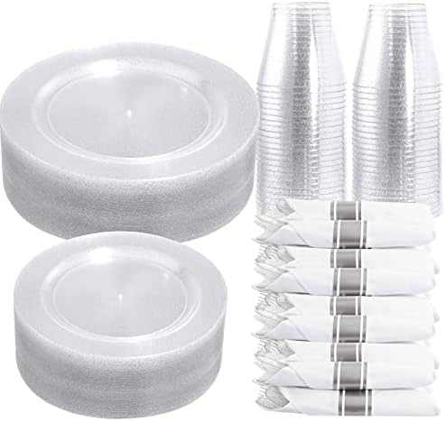 DaYammi 350PCS Silver Glitter Plastic Dinnerware Set for 50 Guests by DaYammiwillaccompanyyou