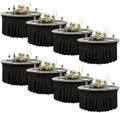8 Pack Black Round Spandex Tablecloth 60 Inch, Wrinkle Free Stretch 120 Inch Fitted 5ft Black Table Cloths Round Table Covers with Ruffle Skirt for Graduation Wedding Party Banquet by Nobed+HHT