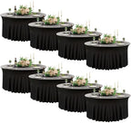 8 Pack Black Round Spandex Tablecloth 60 Inch, Wrinkle Free Stretch 120 Inch Fitted 5ft Black Table Cloths Round Table Covers with Ruffle Skirt for Graduation Wedding Party Banquet by Nobed+HHT