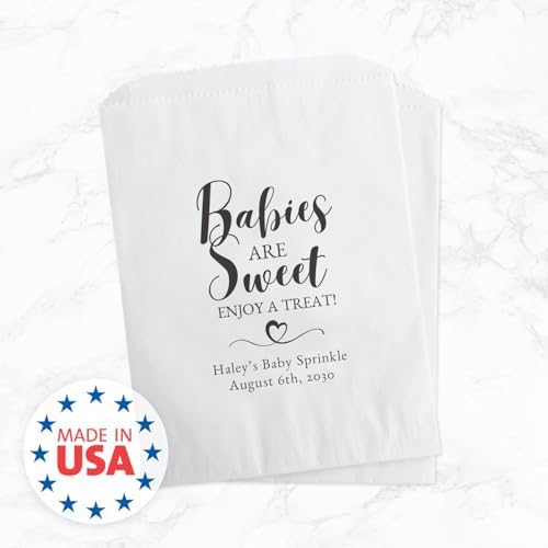 Personalized Babies Are Sweet Treat Bags / 50 Custom Baby Shower Enjoy A Treat Party Favor Bags / 5 3/4" x 8" Flat Candy Cookie Holder Baby Shower Appreciation Dessert Bag / Made In The USA - Image 6