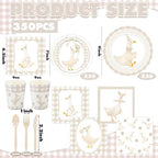 Zhehao 350 Pcs One Silly Goose Birthday Party Tableware Set Beige Bow Scalloped Baby Shower Plates Cup Napkins Forks for Birthday Party Decorations Supplies for 50 Guests - Image 6