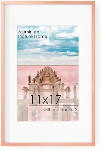 11x17 Metal Picture Frame for Wall With Mat for 8x12, 11''x17'' Aluminum Photo Frames With Tempered Glass for Home Decor, Minimalist Modern Poster Frame Horizontal And Vertical Formats, Rose Gold by FLYJOE