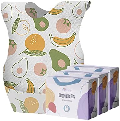SUNVENO Disposable Baby Bibs with Crumb Catcher Pocket, Leakproof Liner, Adjustable Adhesive Tabs, Individually Wrapped by SUNVENO