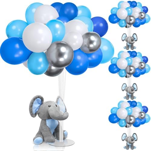 Hungdao 151 Pcs Elephant Balloon Baby Shower Decorations Including 4 Stuffed Elephants 4 Large Balloon Stands and 140 Balloons Baby Shower Gender Reveal Decorations(Blue) by Hungdao