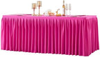 Wish Care Hot Pink Polyester Table Clothes for 4 Foot Rectangle Tables, Wrinkle Free Fitted Table Cover with Pleated Ruffle Table Skirt for Birthday Party Wedding Trade Show Event Display by WishCare